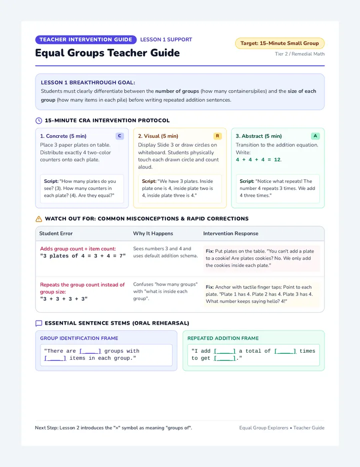 Equal Groups Teacher Guide