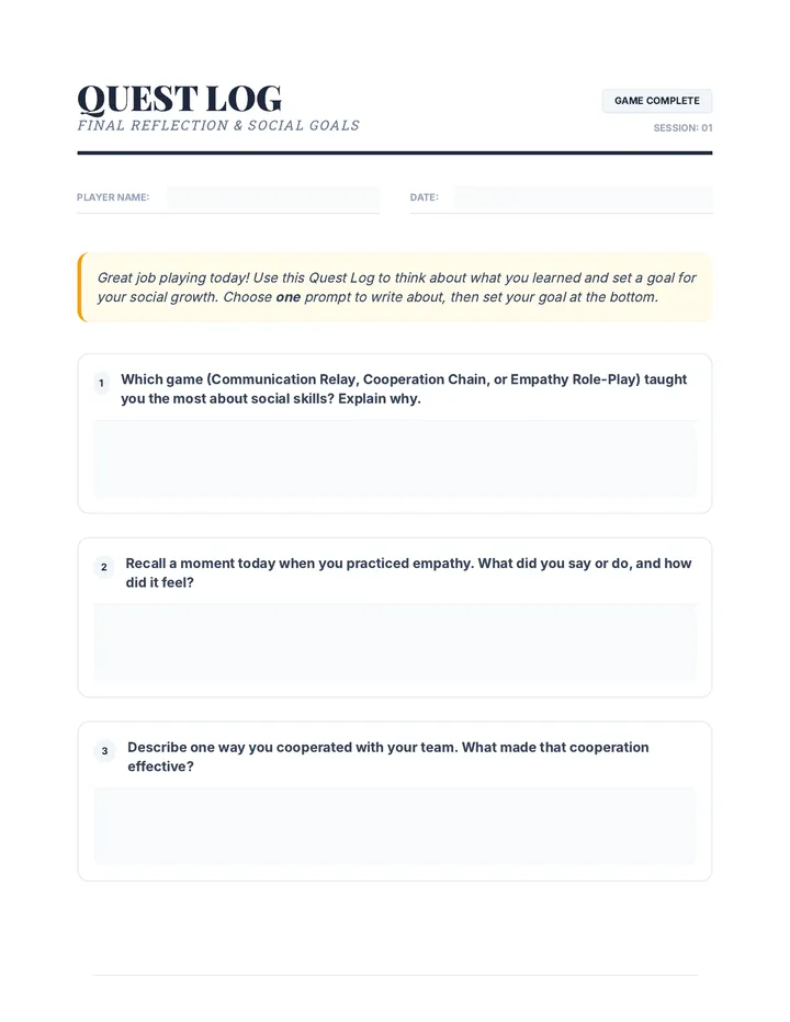 Reflection Prompt Sheets Worksheet