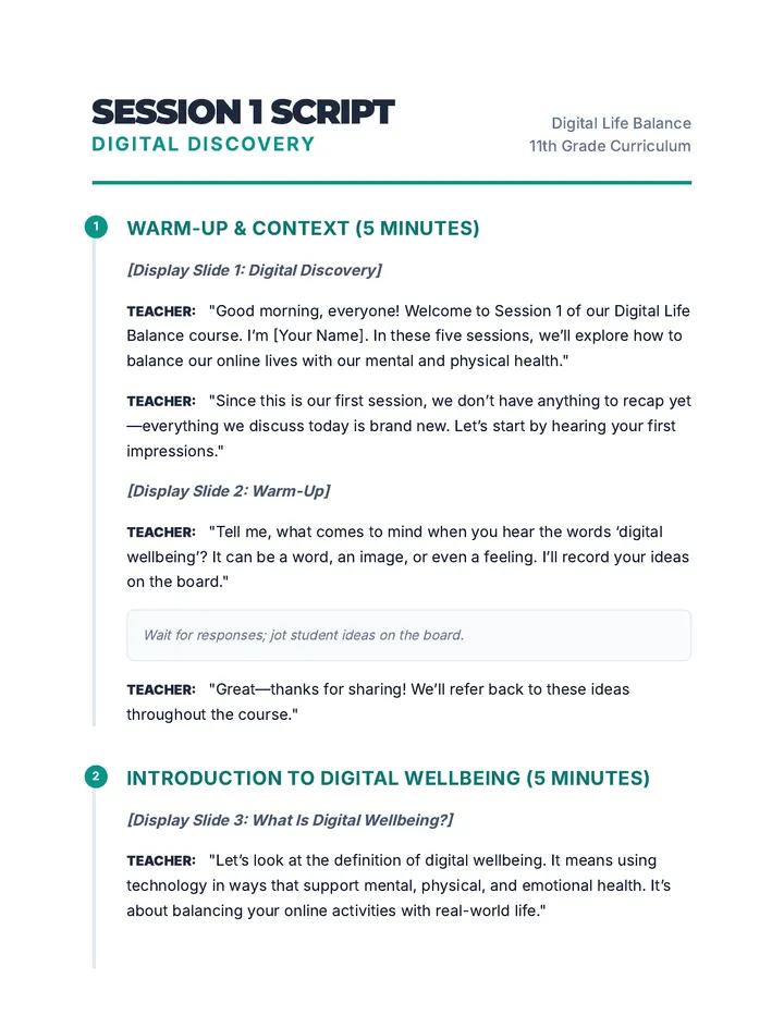 Session 1 Instructional Script