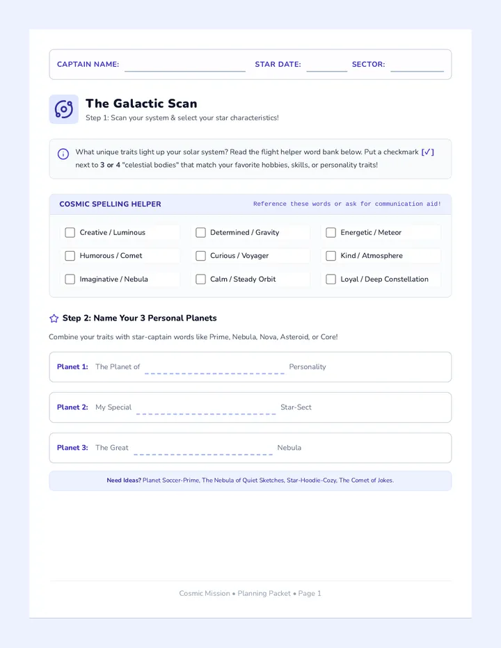Cosmic Mission Planning Packet
