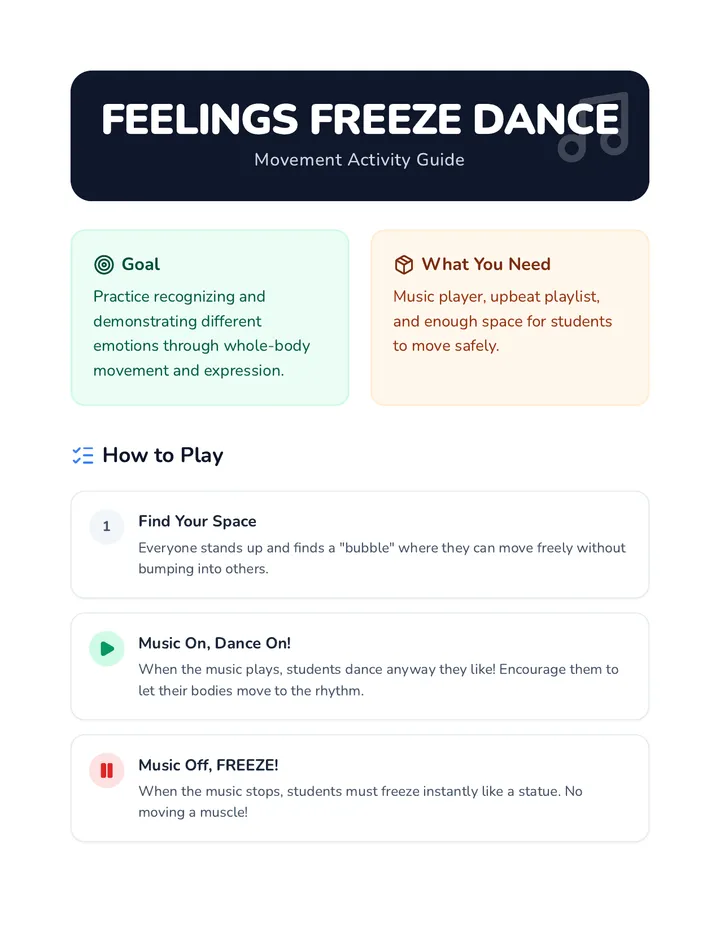 Feelings Freeze Dance Guide