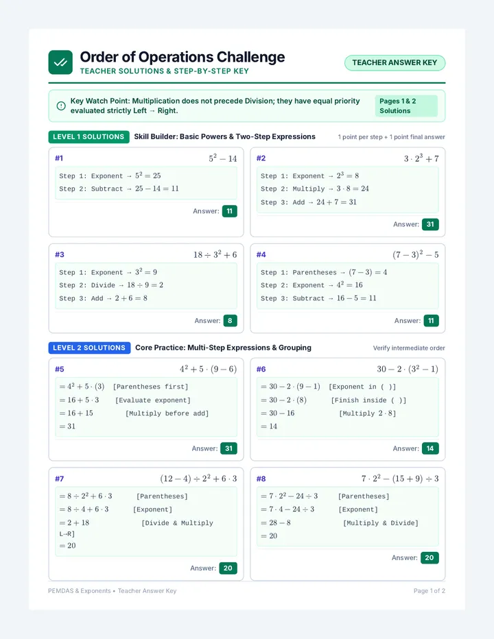 Operation Order Answer Key