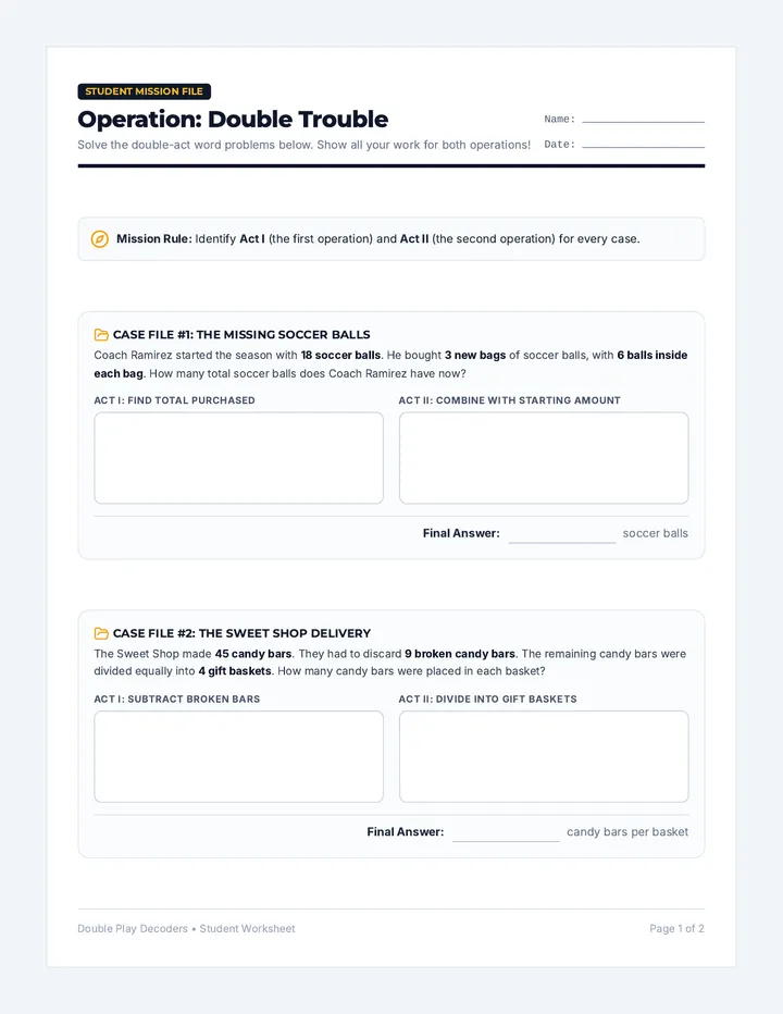 Double Play Practice Worksheet