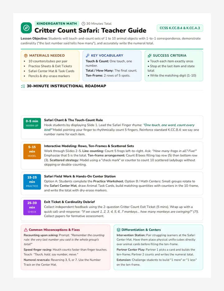 Critter Count Teacher Guide