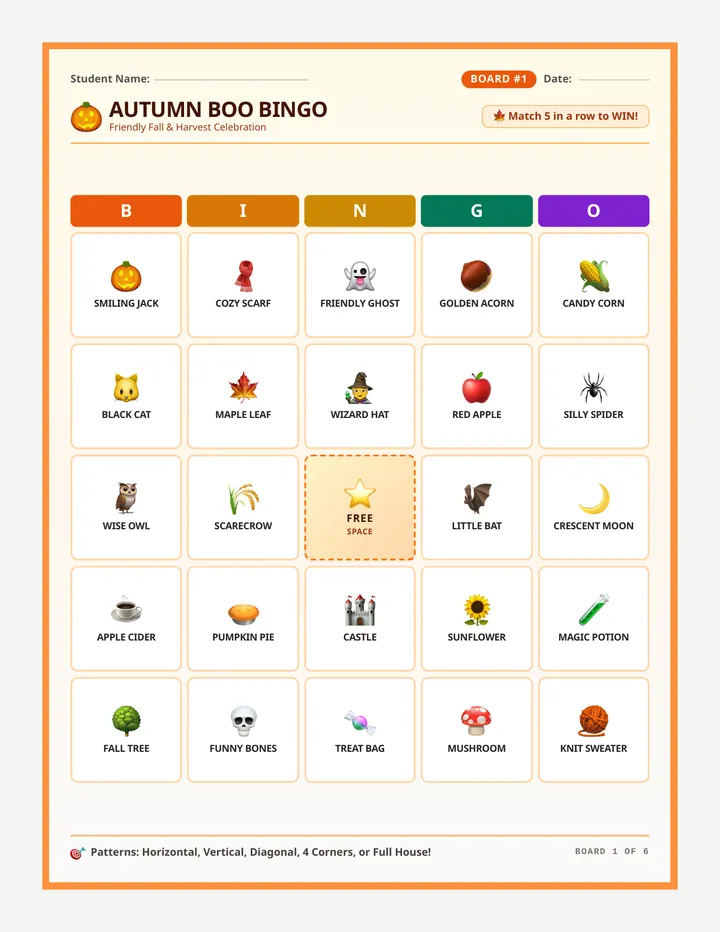 Autumn Boo Bingo Boards