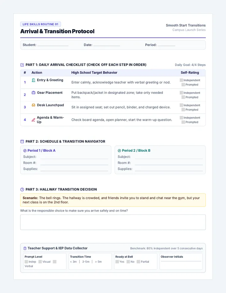Smooth Start Routine Worksheet