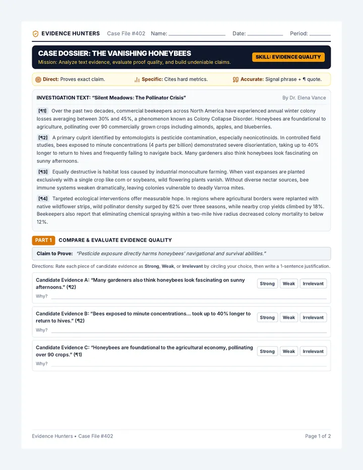 Evidence Hunters Worksheet