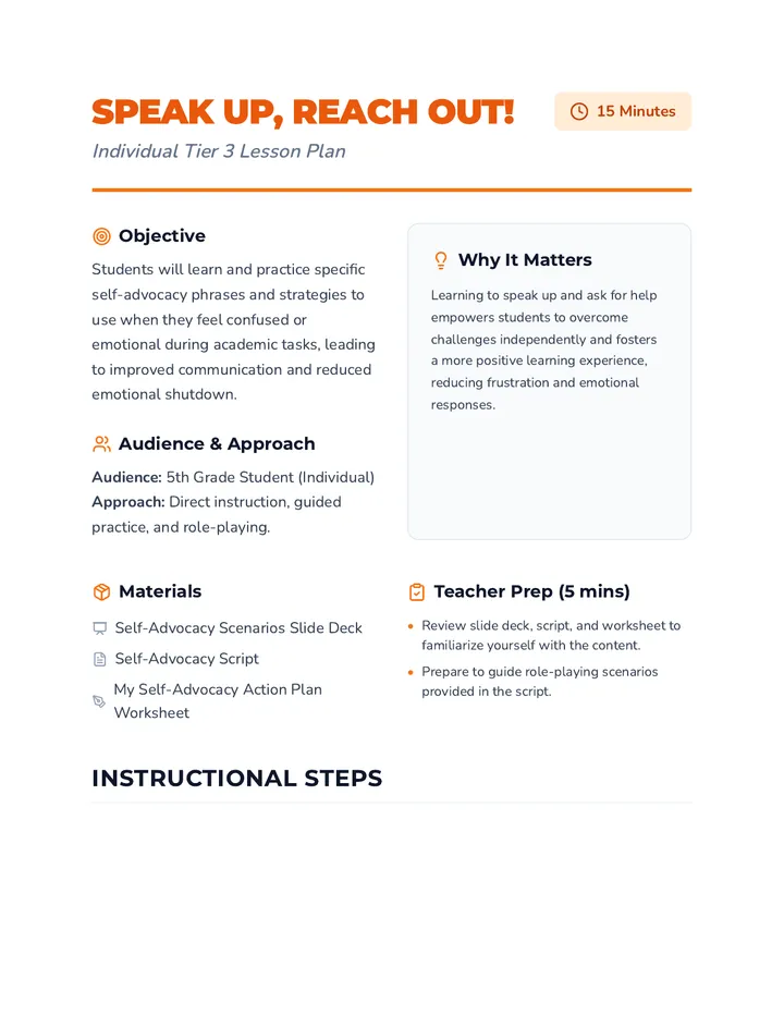 Speak Up Reach Out Lesson Plan