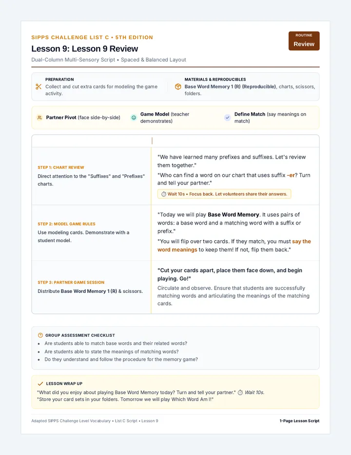 Sipps Challenge Script Guide 9