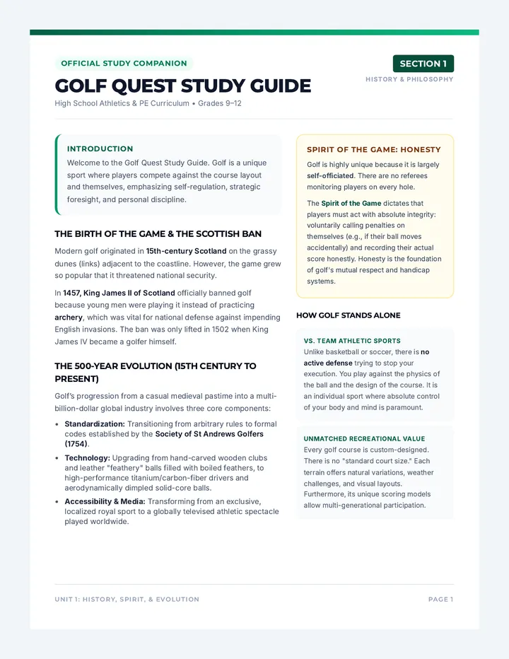 Golf Quest Study Guide