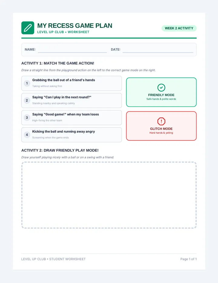 Recess Rules Activity Sheet