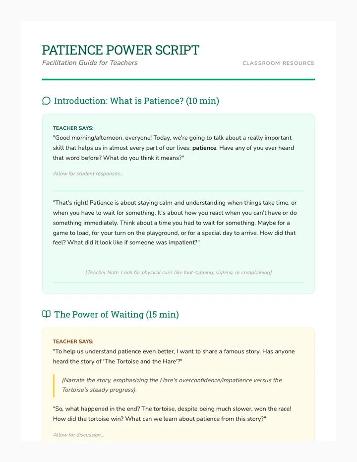 Patience Power Facilitation Script