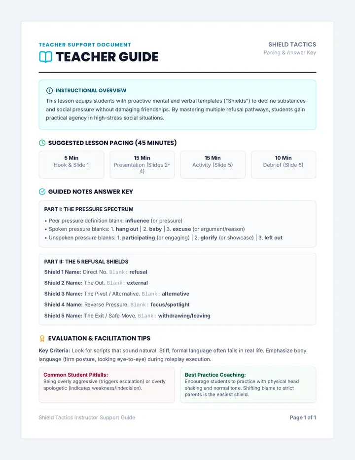 Shield Tactics Teacher Guide