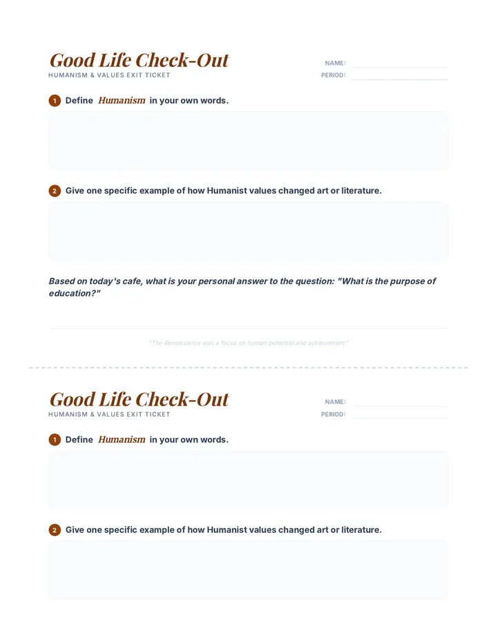 Good Life Exit Ticket