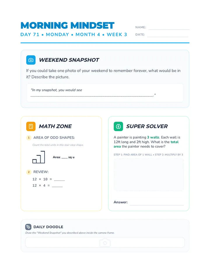Monday Month 4 Week 3 Worksheet