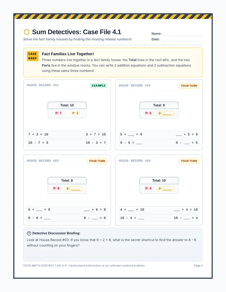 Fact Family Houses Worksheet