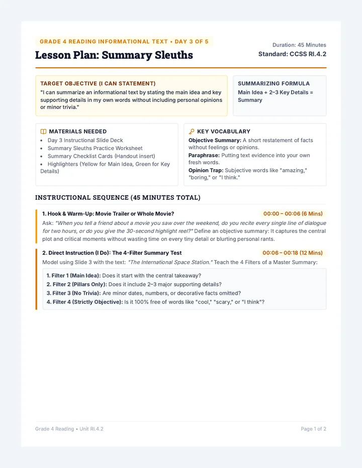 Day Three Lesson Plan