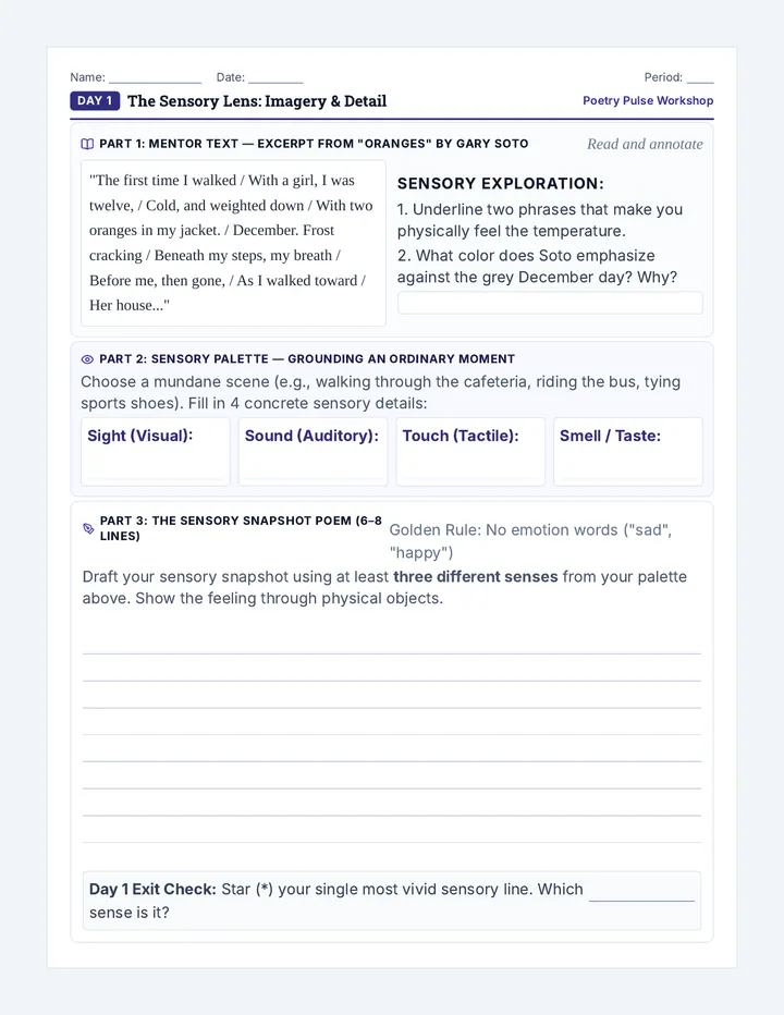 Poetry Pulse Student Worksheets