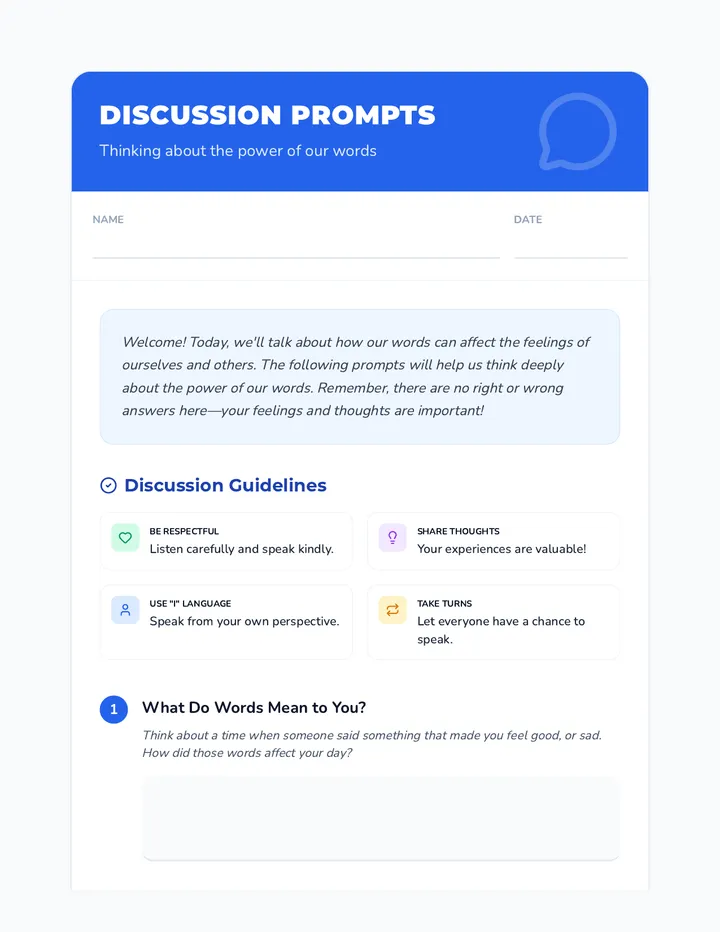 Words Matter Discussion Prompts Handout