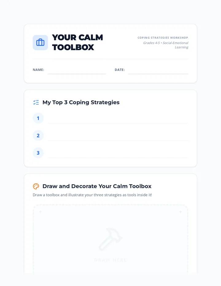 Calm Toolbox Reflection Worksheet • Material • Lenny.com
