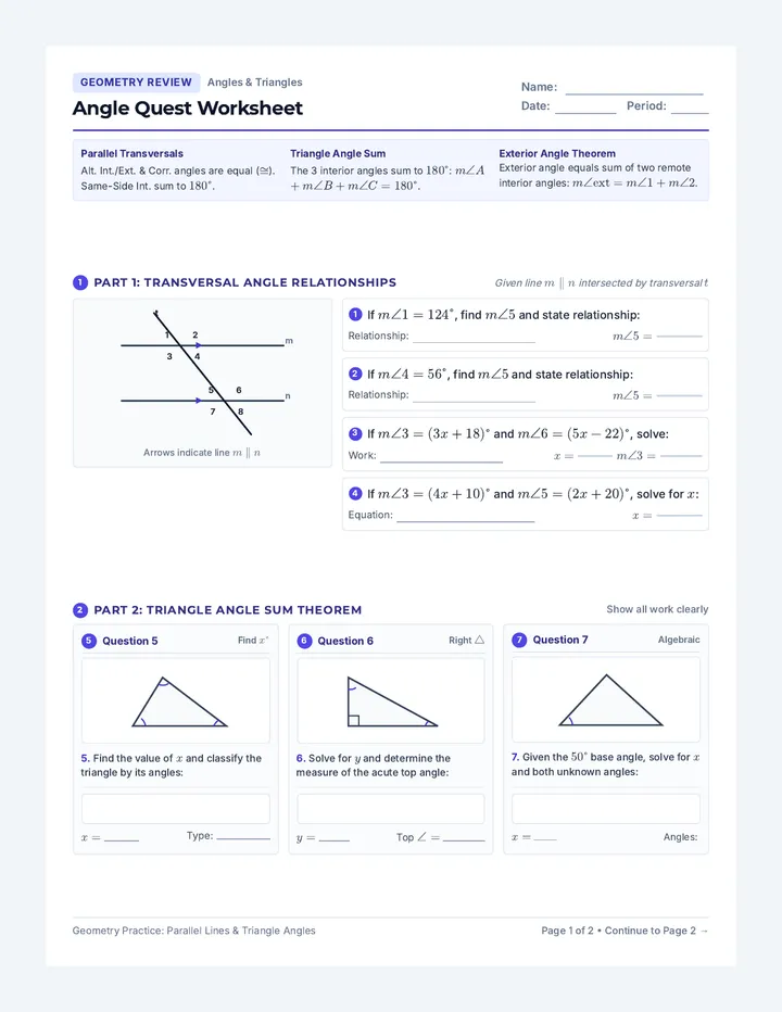 Angle Quest Worksheet