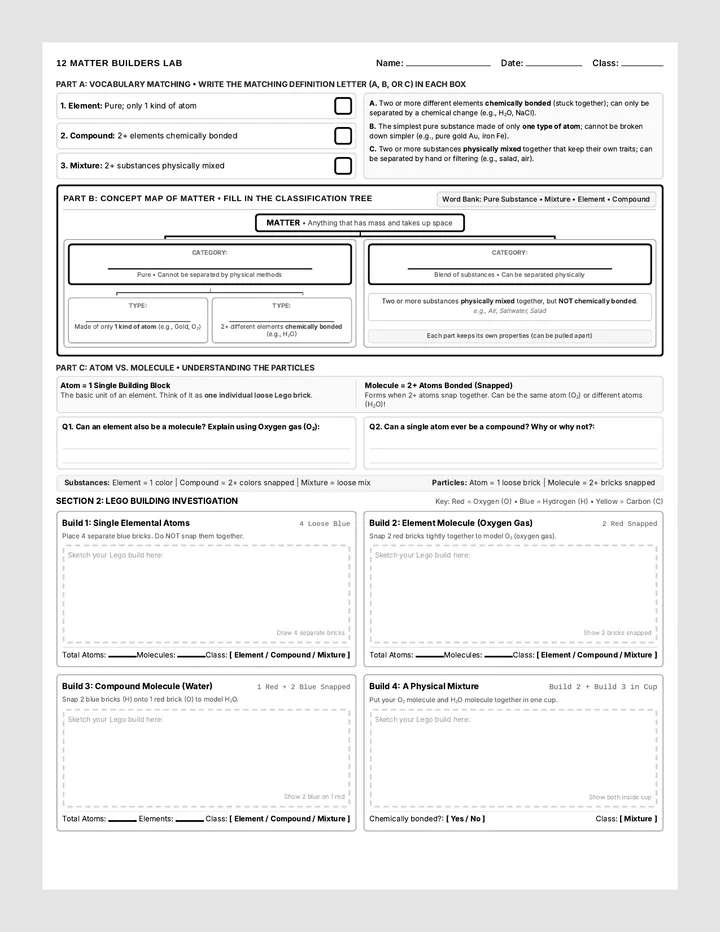 Matter Builders Lab Worksheet