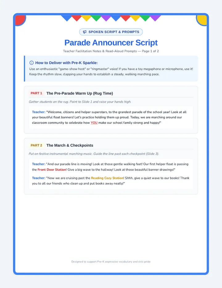 Parade Announcer Script