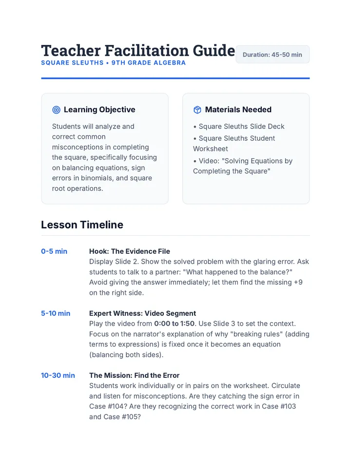 Square Sleuths Teacher Guide