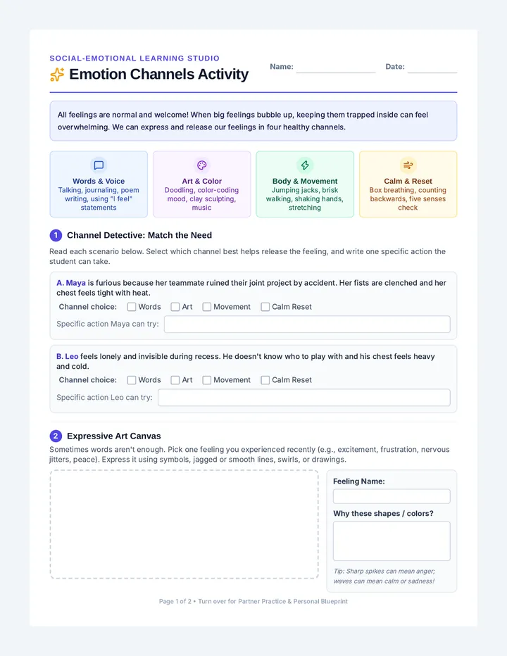 Emotion Channels Activity Sheet
