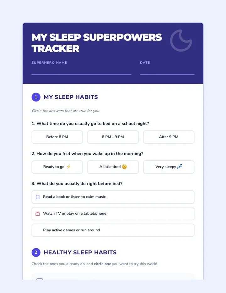 Sleep Tracker Worksheet