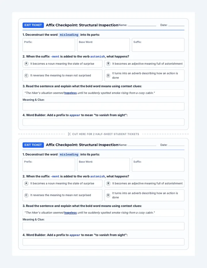Affix Checkpoint Exit Ticket