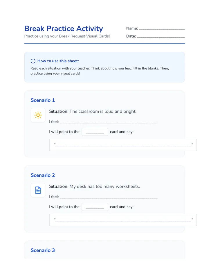 Break Practice Activity Sheet