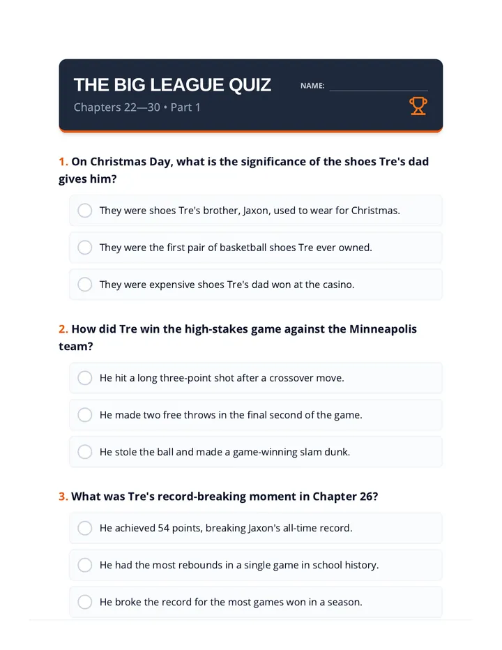 Big League Quiz Worksheet