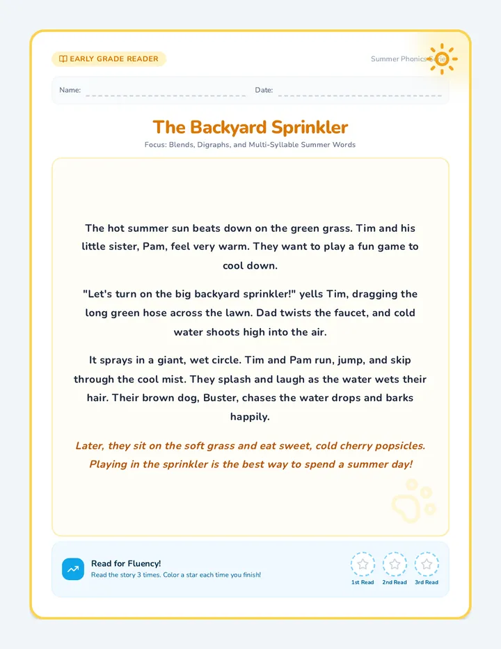 Sprinkler Fun Decodable Passage