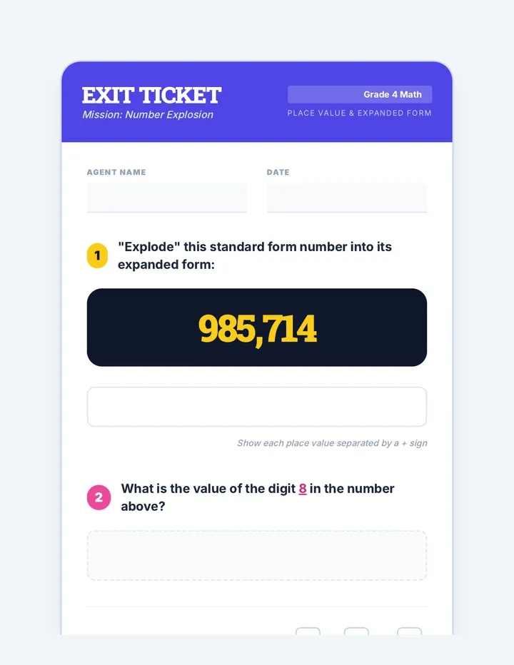 Number Explosion Exit Ticket