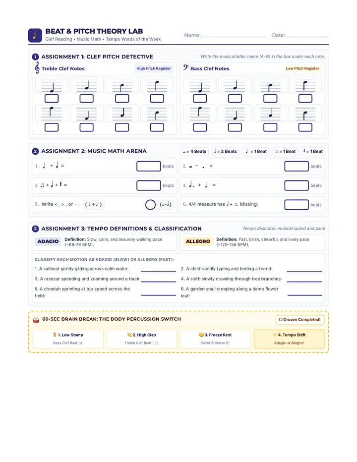 Beat and Pitch Worksheet