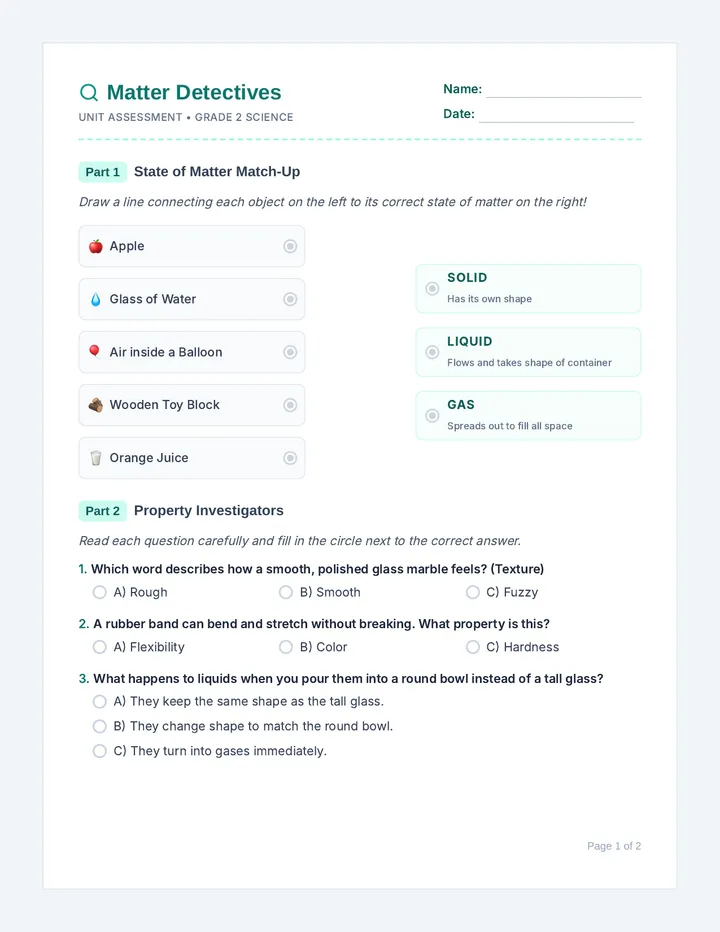 Matter Detectives Test