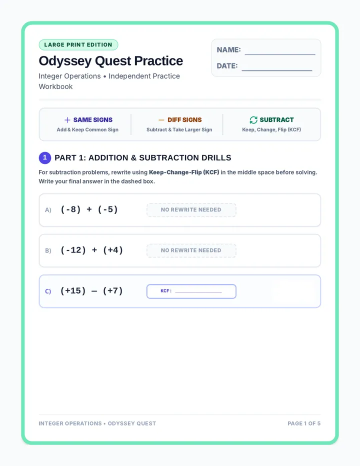 Odyssey Quest Practice Worksheet