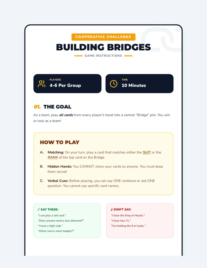 Building Bridges Game Instructions