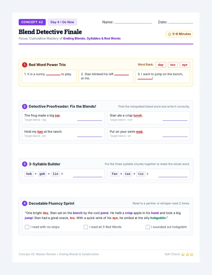 Blend Review Do Now Worksheet