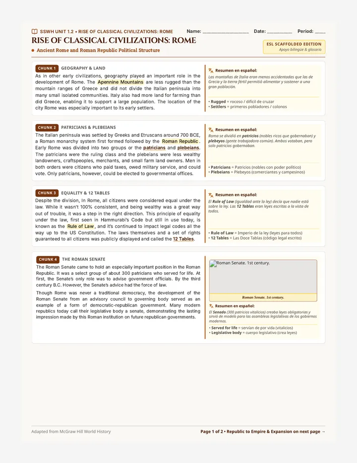 Ancient Rome Scaffolded Handout