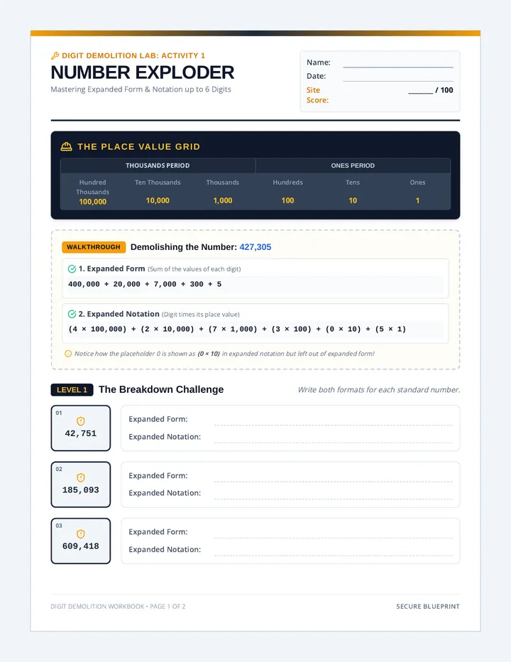 Number Exploder Worksheet