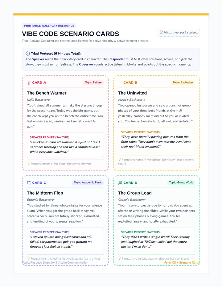 Vibe Code Scenario Cards