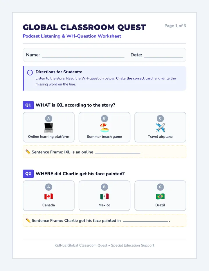 Global Classroom Worksheet