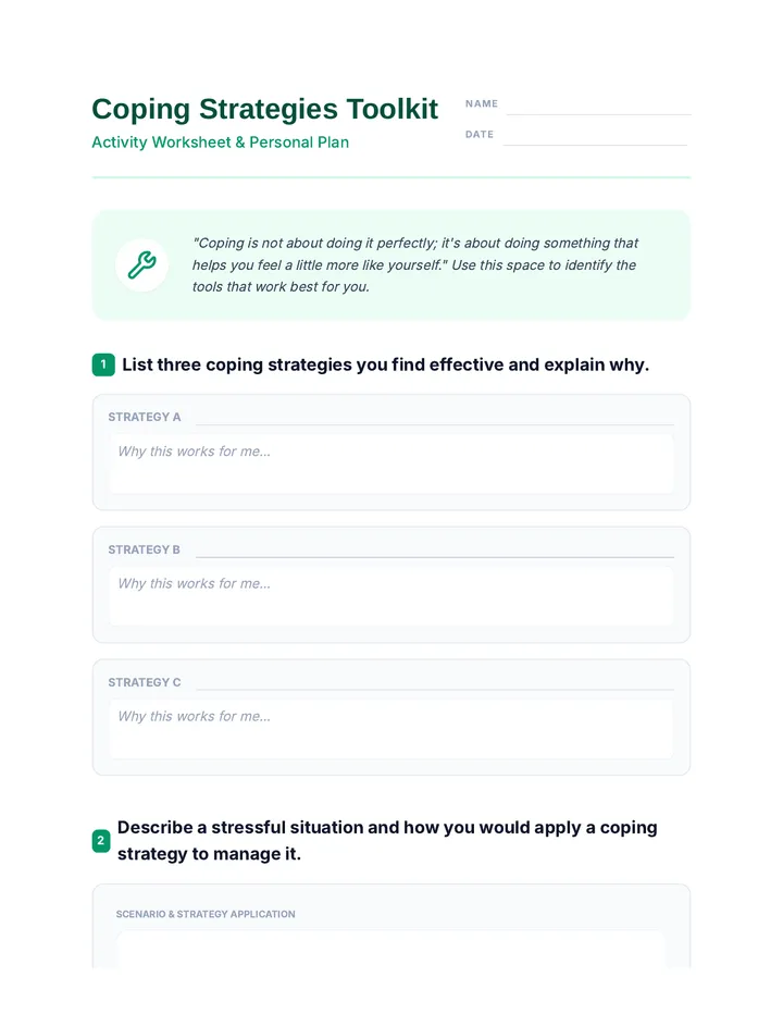 Coping Strategies Activity Worksheet