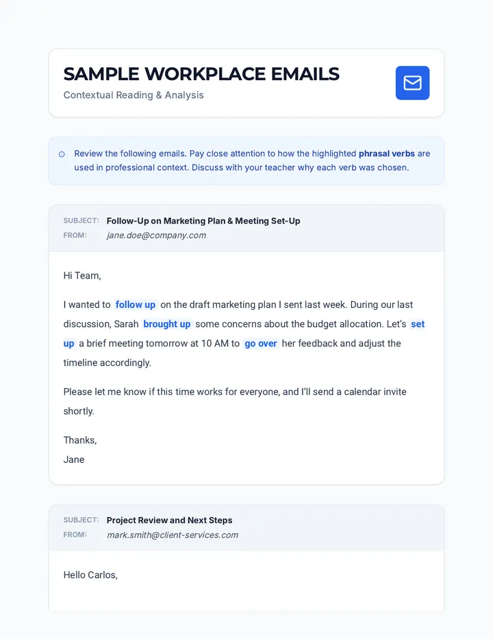 Sample Workplace Emails Reading