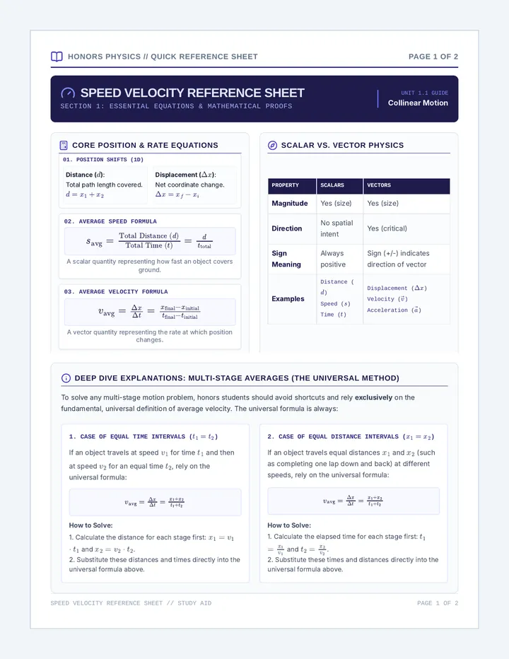 Speed Velocity Reference Sheet