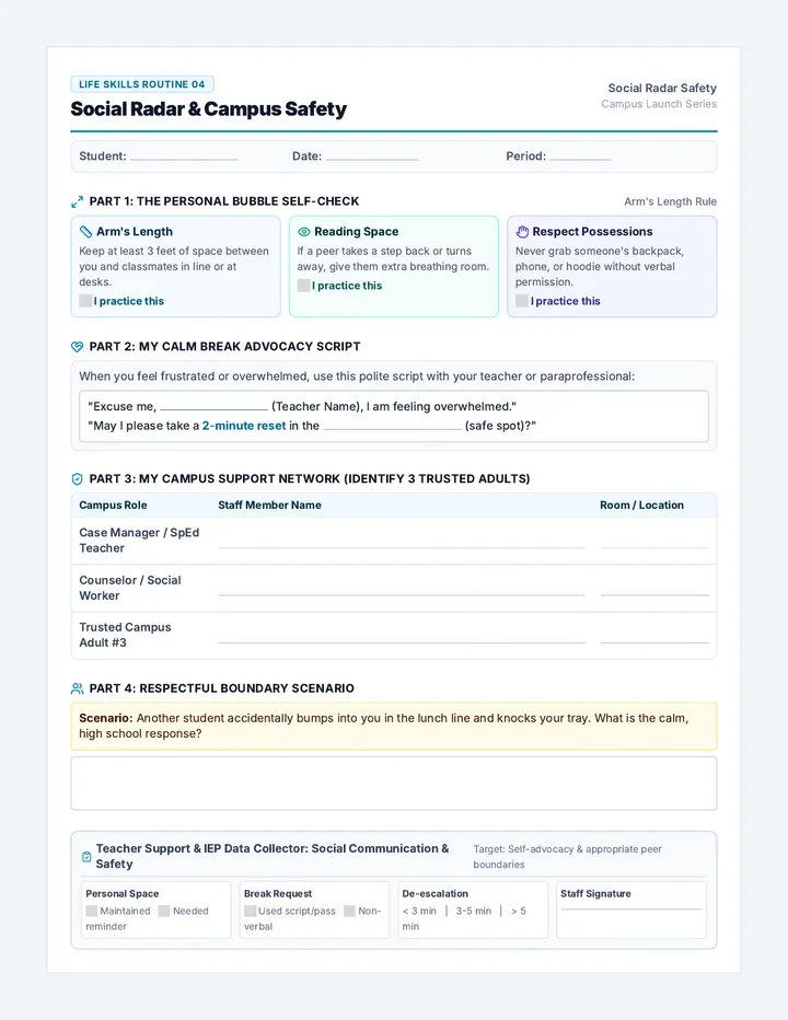 Social Radar Routine Worksheet