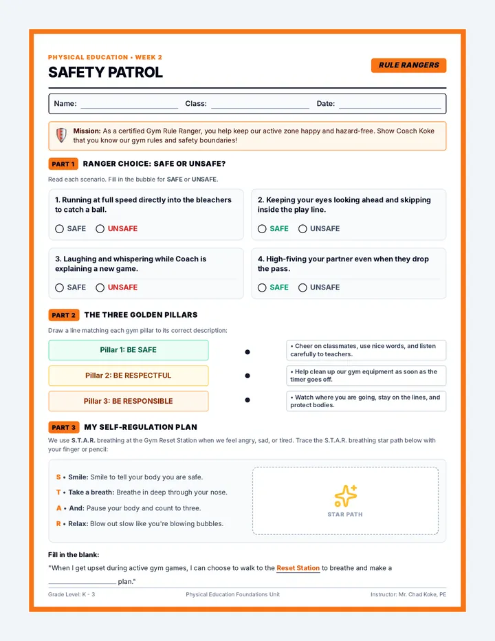 Safety Patrol Worksheet