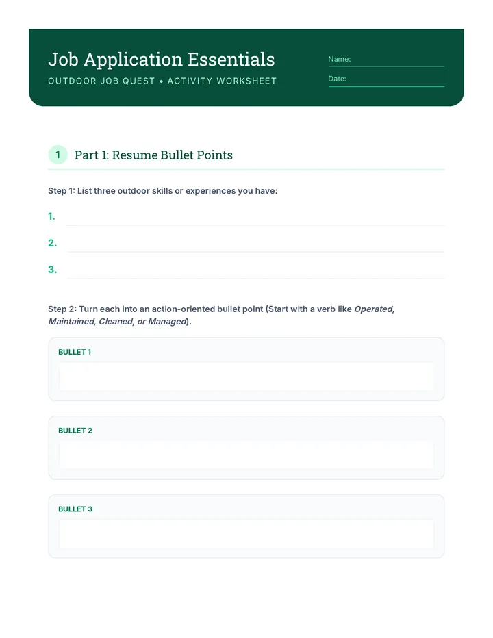 Job Application Essentials Worksheet